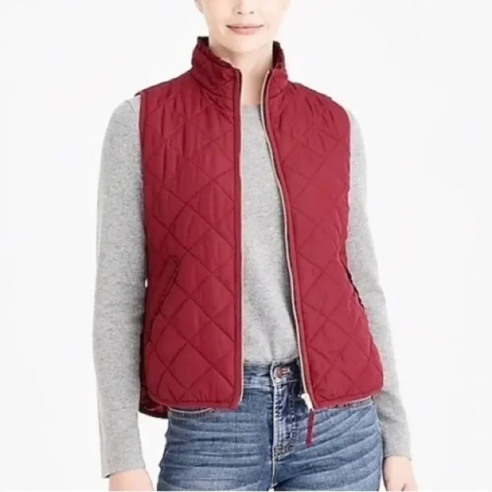 J. Crew Mercantile Ruffled Puffer Vest Dark Wine Size M